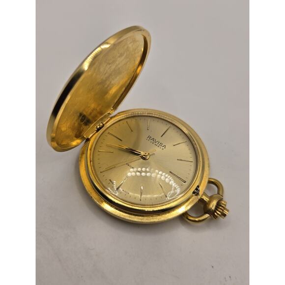 Ravisa Other - Vintage Ravisa 17 jewels Swiss Made Incabloc Gold Tone Pocketwatch. MINT. RUNS